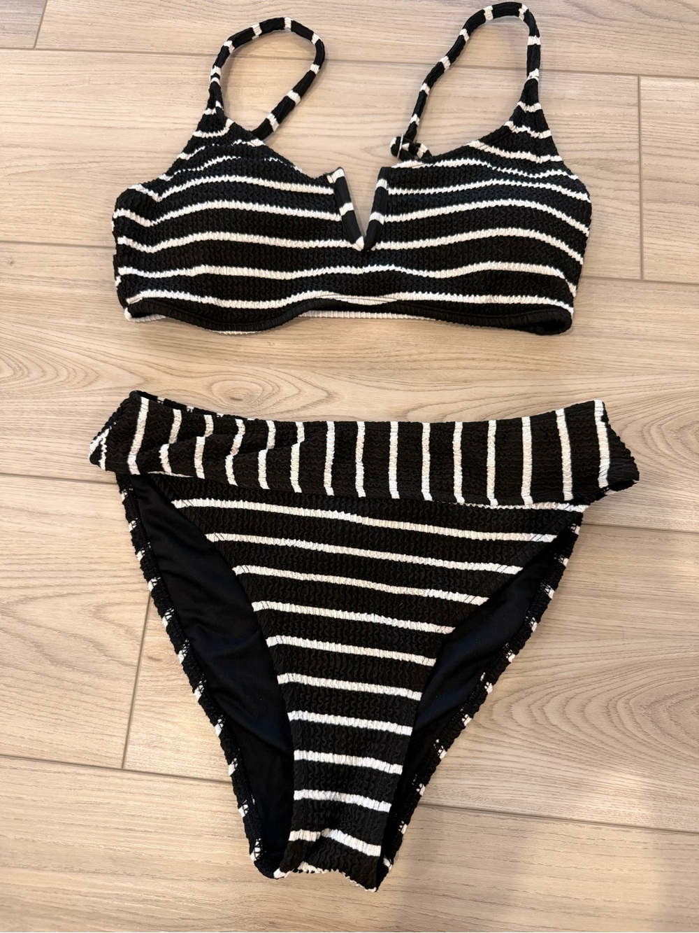 NWOT Black & White Striped Two-Piece Bikini